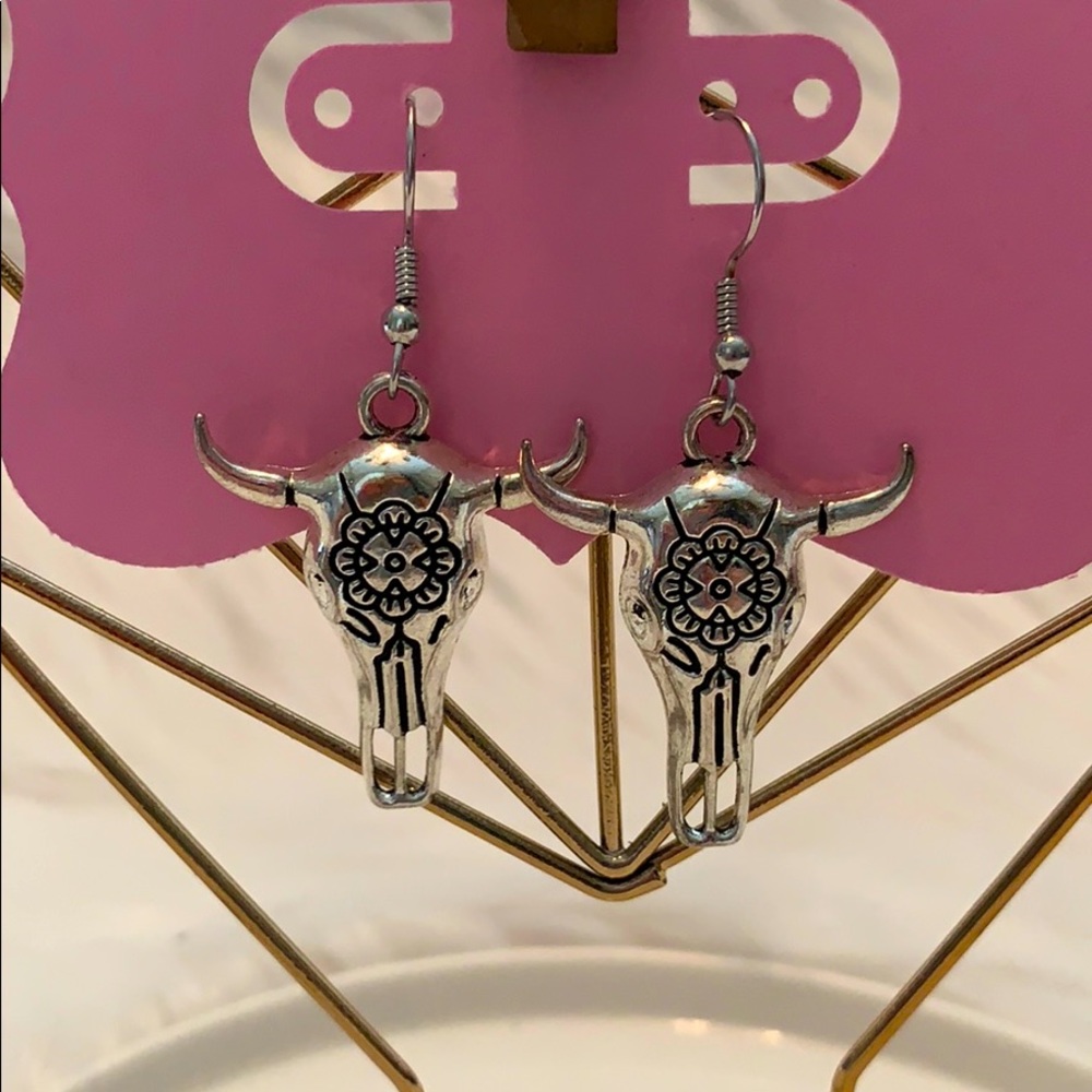 Silver cow skull earrings